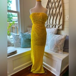 Fashion Nova Yellow Sequin Prom Dress Small